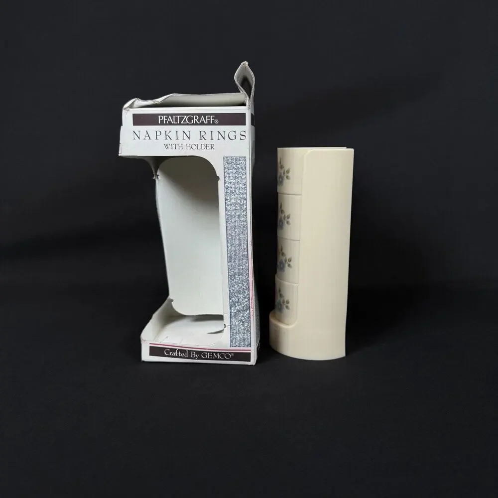 Pfaltzgraff by gemco flowers Plastic Napkin Ring Set of 4 in holder w box